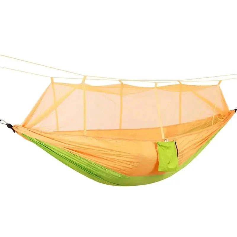 Mandotos Bug-Free Camp Hammock made of durable 210T nylon fabric, designed to keep insects away for peaceful outdoor relaxation.