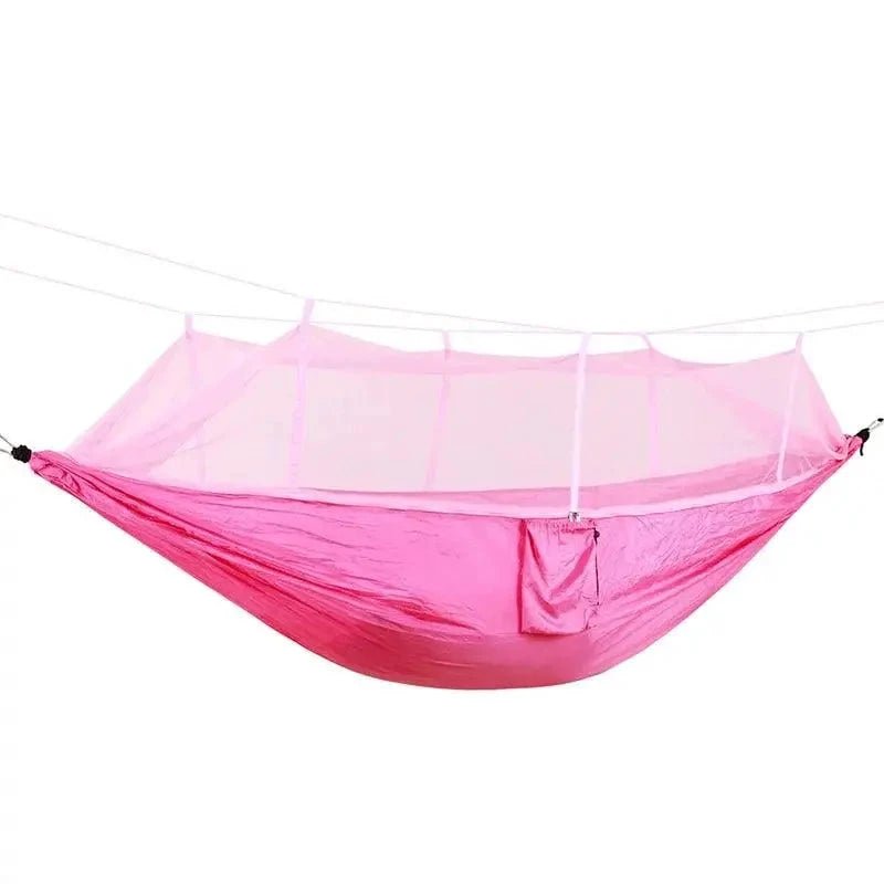 Mandotos Bug-Free Camp Hammock made of durable 210T nylon fabric, designed to keep insects away for peaceful outdoor relaxation.