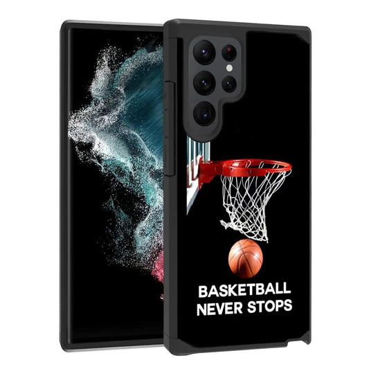 Mandotos BWOOLL hybrid armor case for Samsung Galaxy S23 Ultra with basketball design, dual-layer shockproof protection.