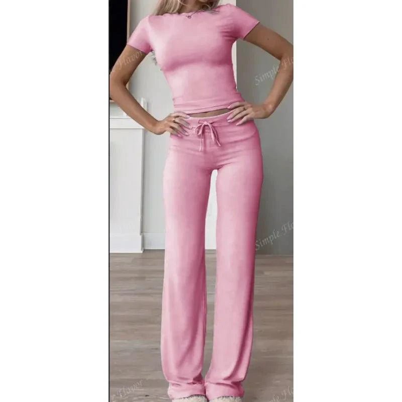 Mandotos casual solid 2-piece T-shirt and pants set for comfortable everyday wear, featuring a simple, relaxed fit design.