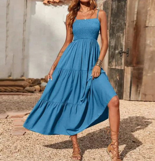 Mandotos chic chiffon layered swing dress featuring flowing fabric and stylish design, perfect for elegant casual wear.