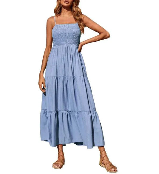 Mandotos chic chiffon layered swing dress with flowing fabric and stylish design, perfect for casual or semi-formal occasions.