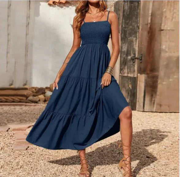 Mandotos chic chiffon layered swing dress displayed with flowing fabric and stylish design on a neutral background.