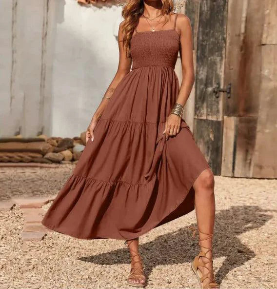 Mandotos chic chiffon layered swing dress with flowy fabric and stylish design, perfect for casual or semi-formal occasions.