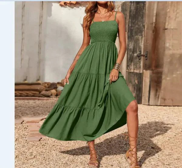 Mandotos chic chiffon layered swing dress with flowing fabric and elegant design, perfect for summer or casual occasions.