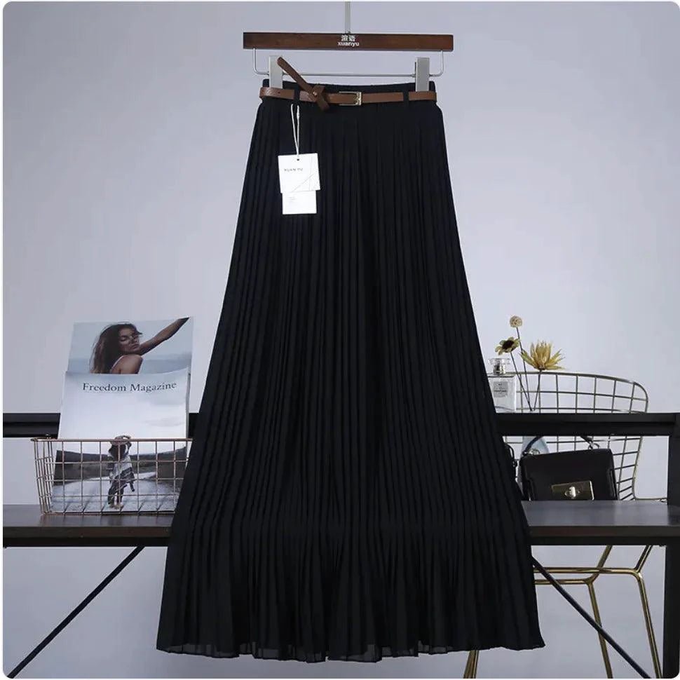 Mandotos Chic & Grace pleated chiffon skirt flowing with elegant, lightweight fabric for a stylish, effortless look.