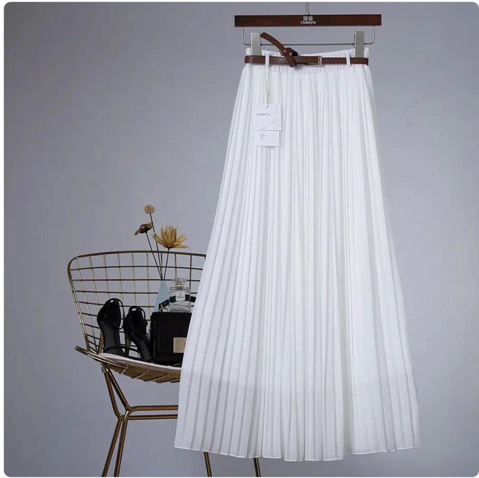 Mandotos Chic & Grace pleated chiffon skirt with flowing fabric and elegant design, perfect for effortless style and sophisticated look.