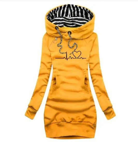 Mandotos chic hooded sweatshirt dress in soft fabric with a relaxed fit and casual style, perfect for comfortable everyday wear.
