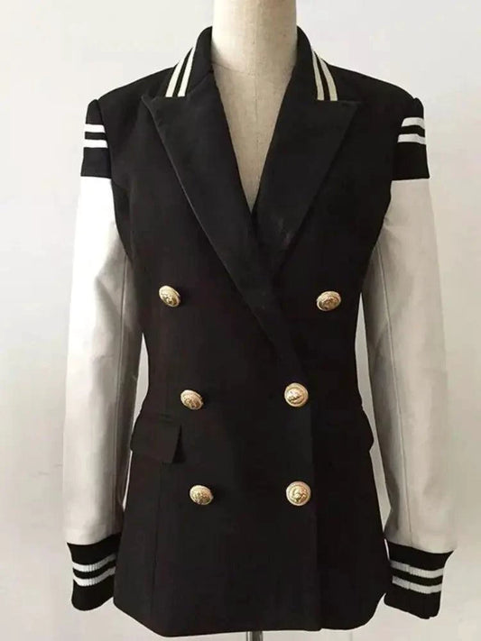 Mandotos chic leather blazer coat, tailored fit with lapel collar and sleek design, ideal for stylish layered looks.