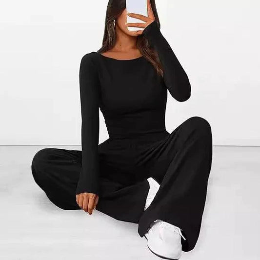 Mandotos chic long-sleeve trousers set featuring a stylish top and matching pants, perfect for modern casual wear.