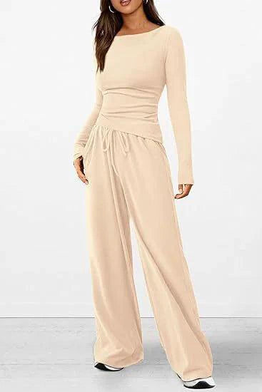 Mandotos chic long-sleeve trousers set featuring a stylish top and matching pants in a modern design.