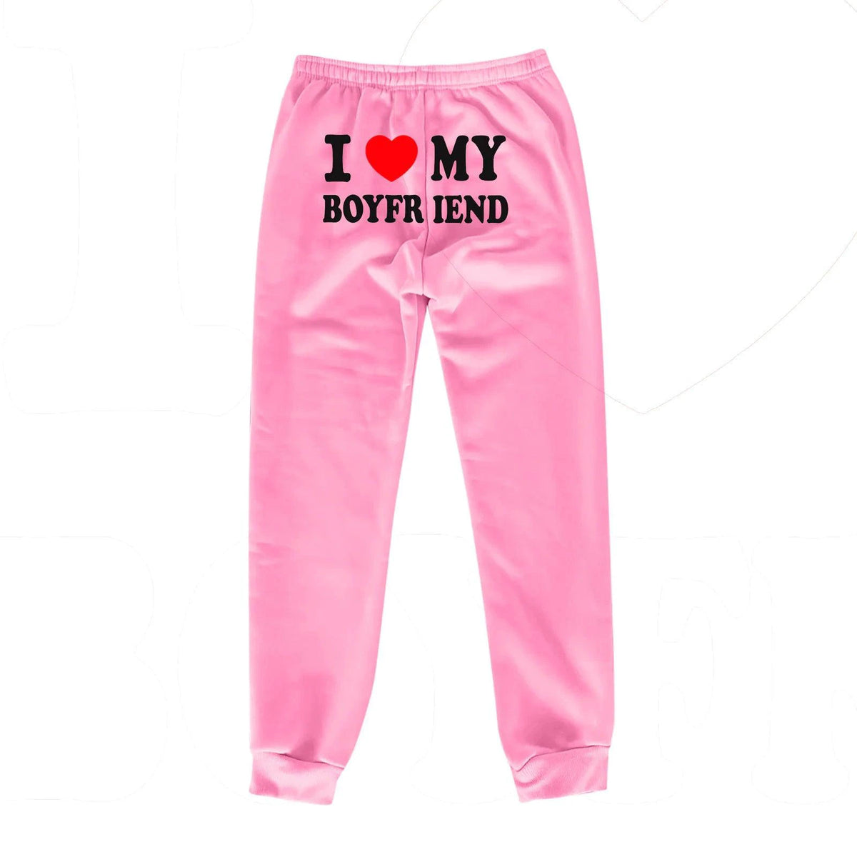 Mandotos Chic Love Print Trousers featuring a stylish love-themed pattern and relaxed fit, perfect for casual or trendy outfits.