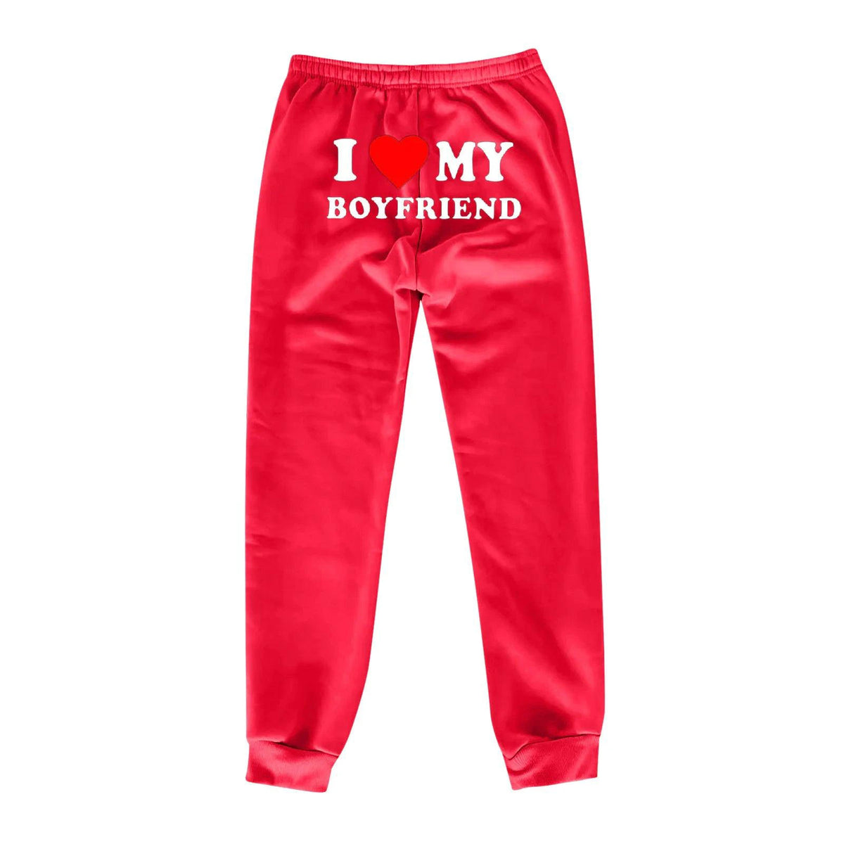 Mandotos chic love print trousers featuring stylish pattern and relaxed fit, perfect for casual and trendy outfits.