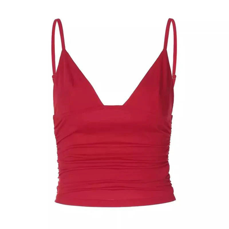 Mandotos chic v-neck crop top in black, featuring a fitted design and stylish V-neckline, perfect for casual and trendy outfits.