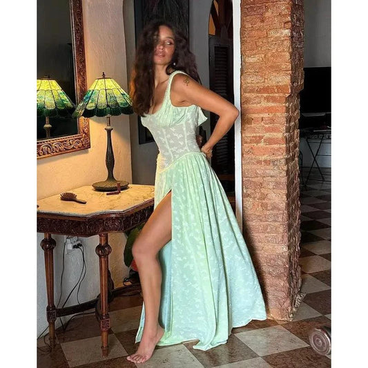 Mandotos chic v-neck lace sundress with delicate detailing, sleeveless design, and lightweight fabric perfect for summer wear.