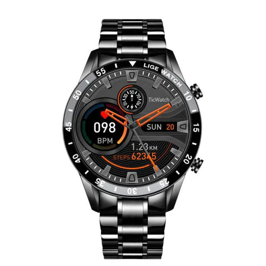 Mandotos Circle Elite Smart Watch with round display, black band, and fitness tracking features.