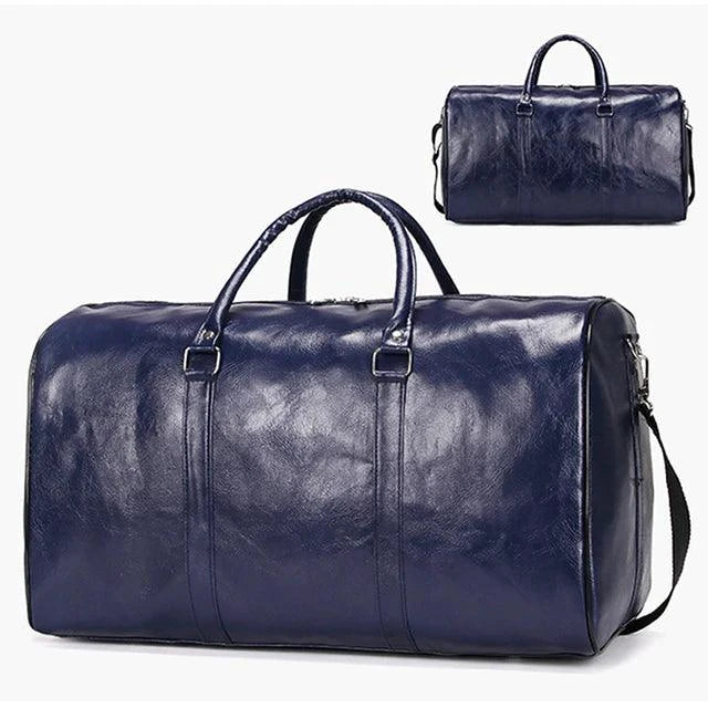 Mandotos classic leather duffel bag with sturdy handles and spacious interior, made from high-quality brown leather.