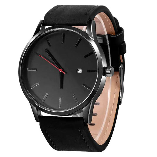 Mandotos Classic Leather Timepiece featuring a sleek leather strap and round watch face with minimalist design.