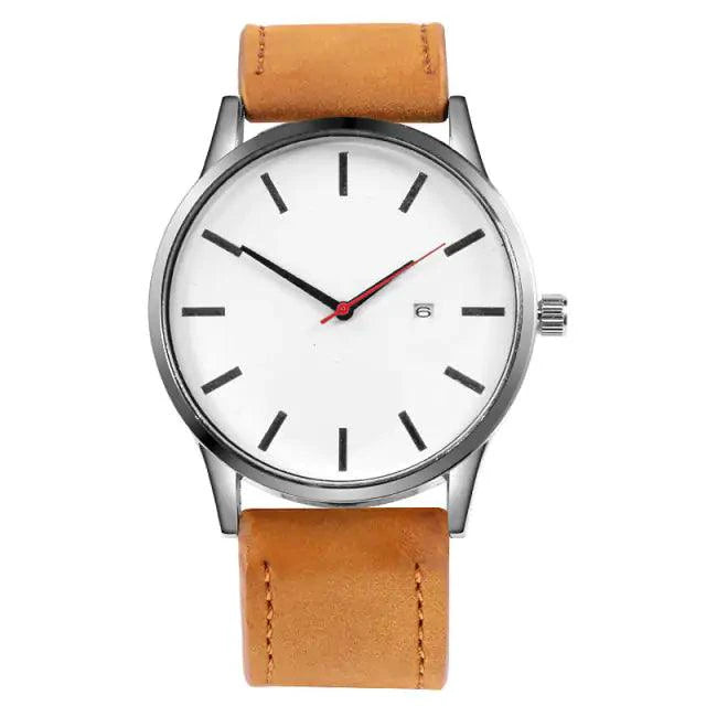 Mandotos Classic Leather Timepiece featuring a leather strap and round dial, showcasing elegant design and craftsmanship.