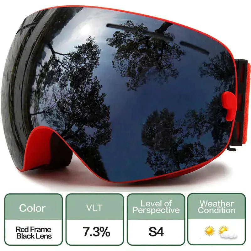 Mandotos ClearView anti-fog ski goggles with adjustable strap and wide lens for clear visibility on the slopes.