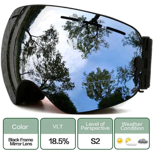 Mandotos ClearView anti-fog ski goggles with adjustable strap and tinted lenses for outdoor winter sports.