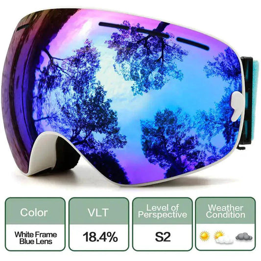 Mandotos ClearView anti-fog ski goggles with adjustable strap and reflective lens for clear vision on the slopes.
