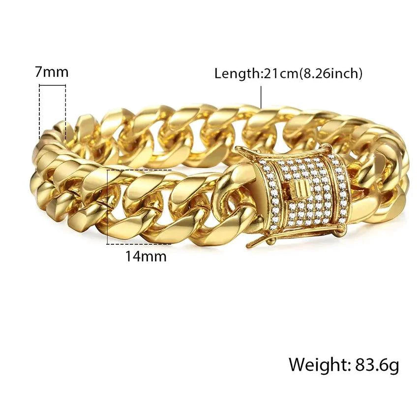 Gold Cuban curb bracelet by MANDOTOS featuring interlinked flat links and a polished finish.