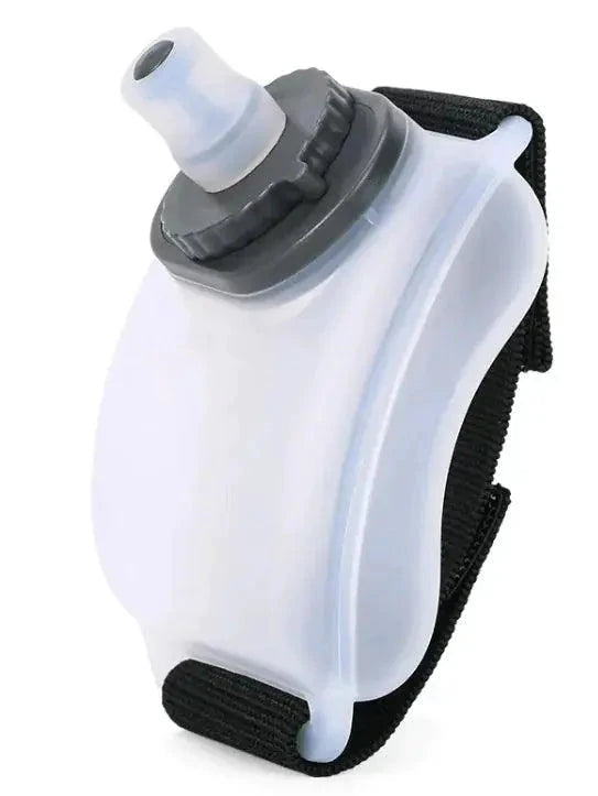 Mandotos cycling wrist water bottle worn on wrist, portable hydration solution for outdoor cycling and fitness activities.