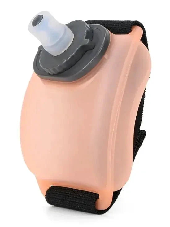 Mandotos cycling wrist water bottle with adjustable strap, compact hydration solution for outdoor biking and running.