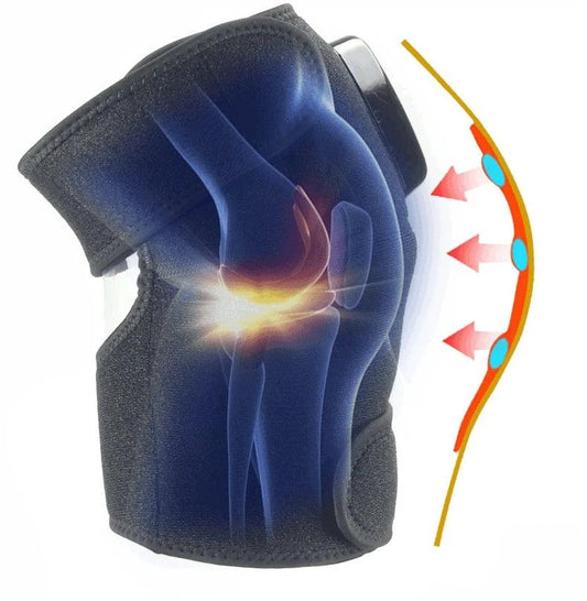 Mandotos electric infrared knee massager with adjustable heat and compression, portable for joint and muscle relief.