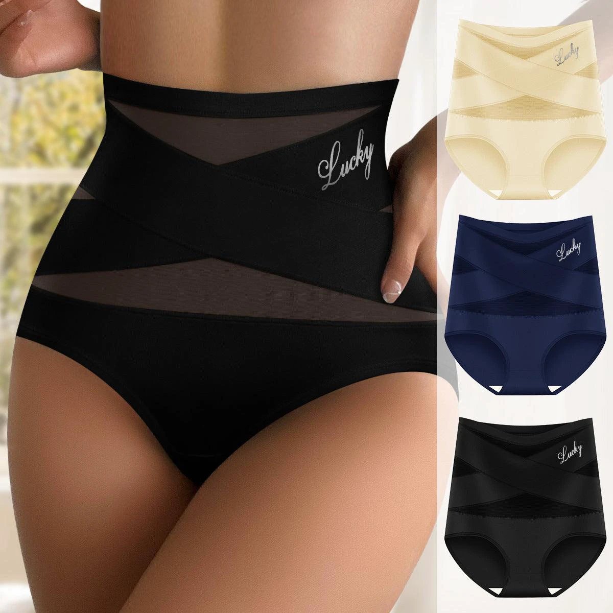 Women's high-waisted tummy control and hip-lifting triangle pants by MANDOTOS, designed to enhance curves and provide a sleek fit.
