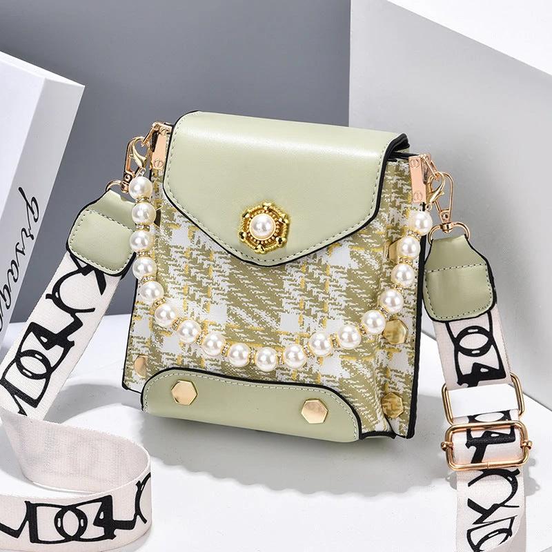 Mandotos women's crossbody bag with pearl chain, cute princess wallet design, classic shoulder style, perfect for summer.