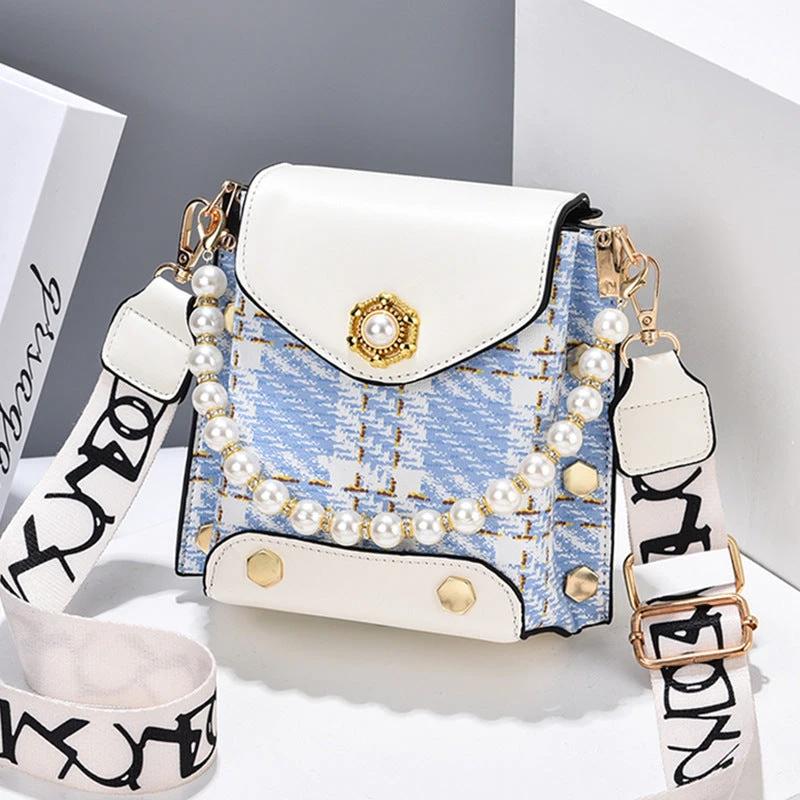 Mandotos women's crossbody bag with pearl chain, cute princess design, shoulder style, ideal for summer phone and wallet storage.