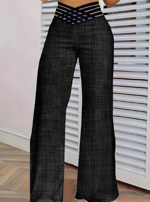 Girls' solid color hollow high waist slimming fashion pants by MANDOTOS, versatile home wear with a comfortable slim fit.