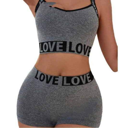 Mandotos women's love letter waist head camisole paired with matching boyshorts, featuring a comfortable, stylish design.