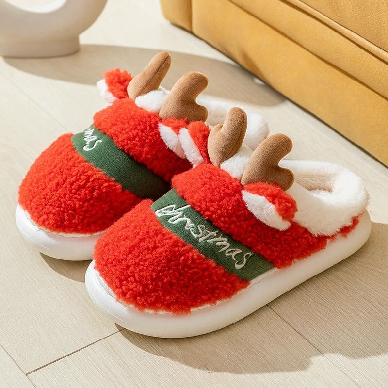 Mandotos Christmas Elk slippers featuring cozy winter design, plush interior, and festive holiday pattern for comfortable home wear.