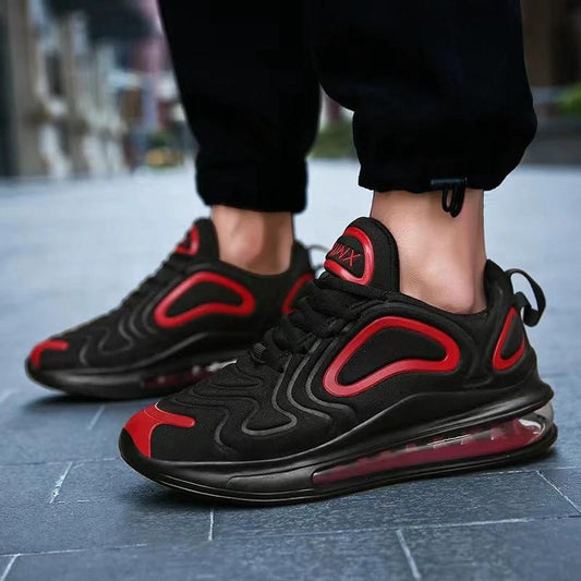Mandotos men's casual black air cushion sneakers with breathable design, lace-up closure, suitable for outdoor running and sports activities.