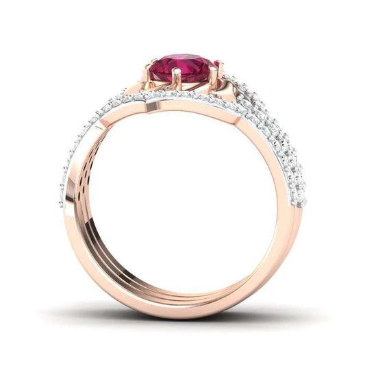 Mandotos rose gold flower ring with intricate design, perfect as an engagement or wedding band set.