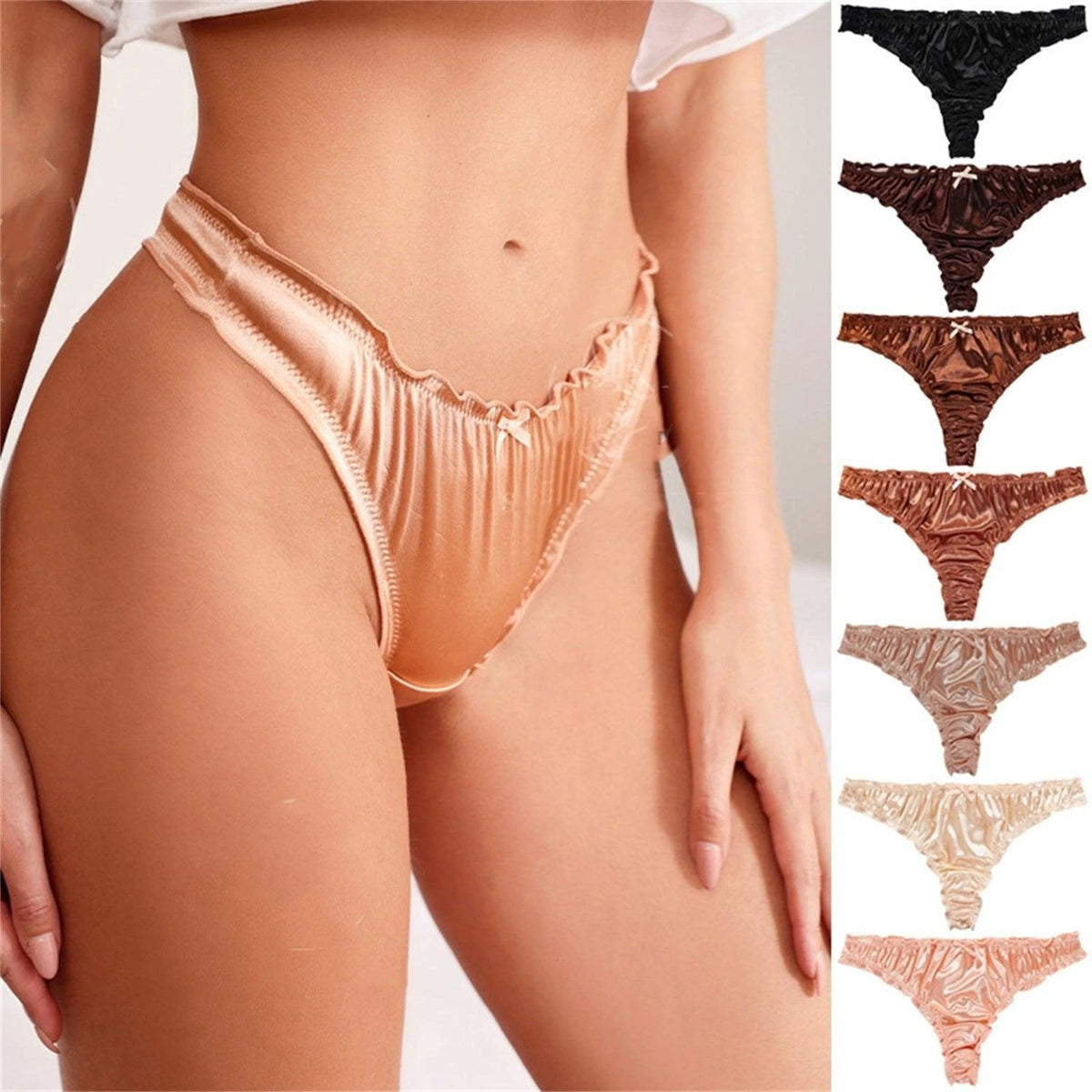 Mandotos satin cotton T-back underwear for women, showcasing soft fabric and comfortable fit with a sleek, stylish design.