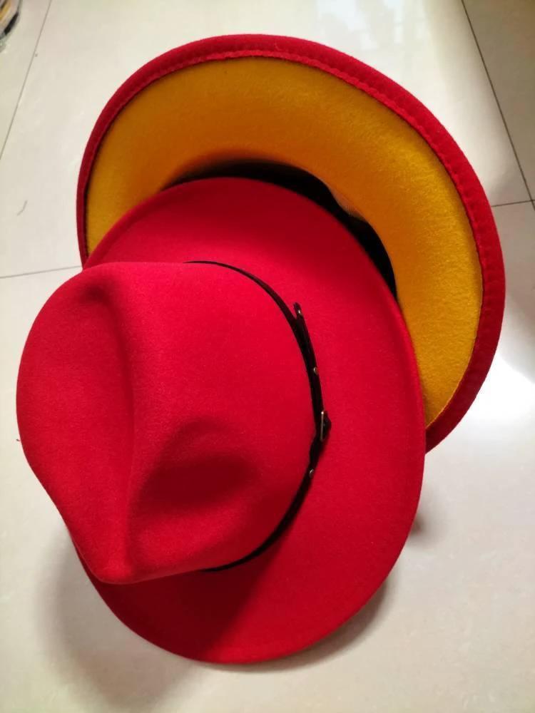 Mandotos stylish fedora hat with a color-blocked wool design, featuring a chic and trendy look, perfect for fashionable outfits.