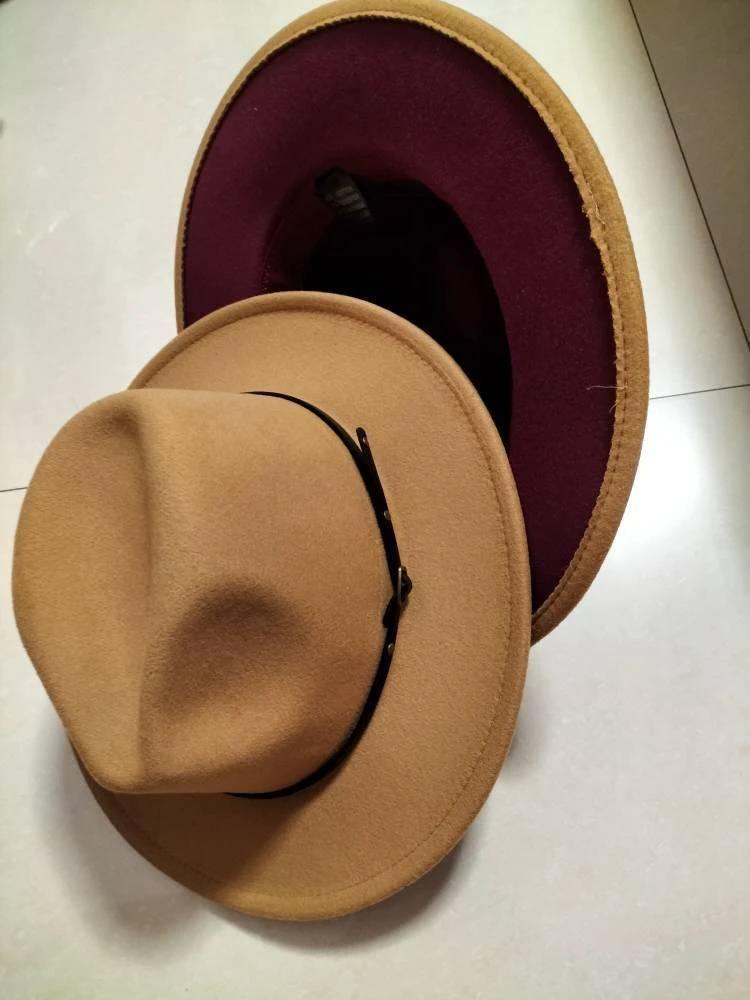 Mandotos stylish fedora hat with a color-blocked wool design, perfect for a chic, trendy look.