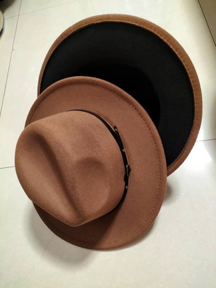 Mandotos stylish fedora hat with a trendy color-blocked wool design, perfect for a chic and fashionable look.