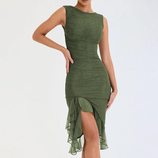 Mandotos summer slim skinny sleeveless dress for women, perfect for fashion parties and club events, shown on a model.