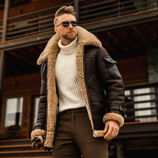 Mandotos men's winter military fleece jacket with fur collar, tactical design, warm coat suitable for cold weather outdoor activities.