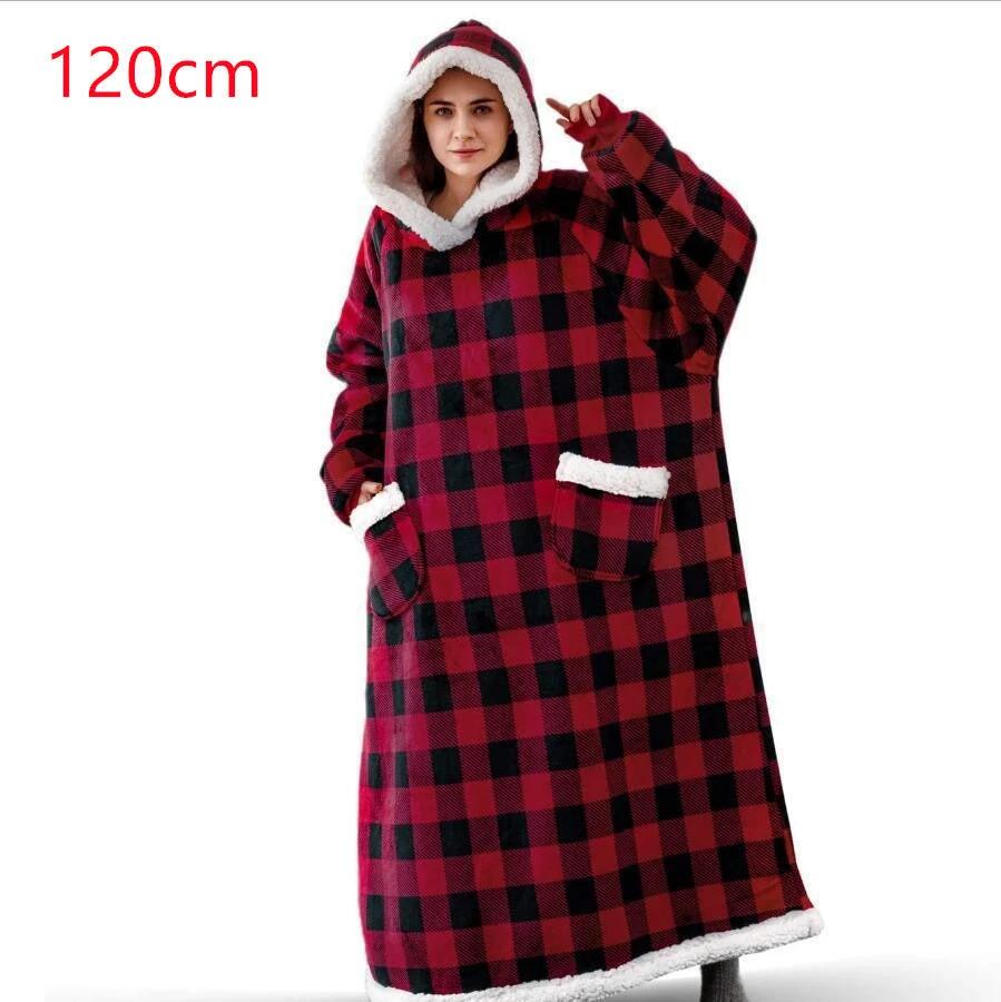 Mandotos winter TV hoodie blanket, oversized warm pullover with pockets for men and women, cozy home winter clothing.