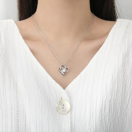 Mandotos zircon double love necklace with rhinestones, featuring a sparkling heart-shaped pendant for elegant jewelry style.