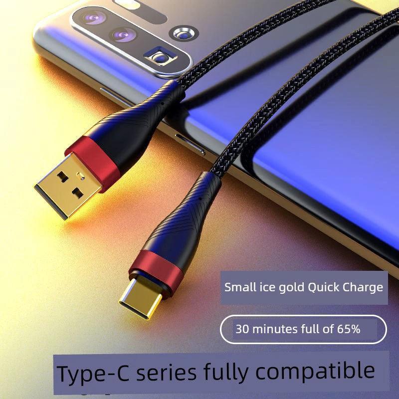 Mandotos double-headed Type-C data cable for mobile phones, computers, and cars, 2m long with fast charging and universal male-to-male connectors.