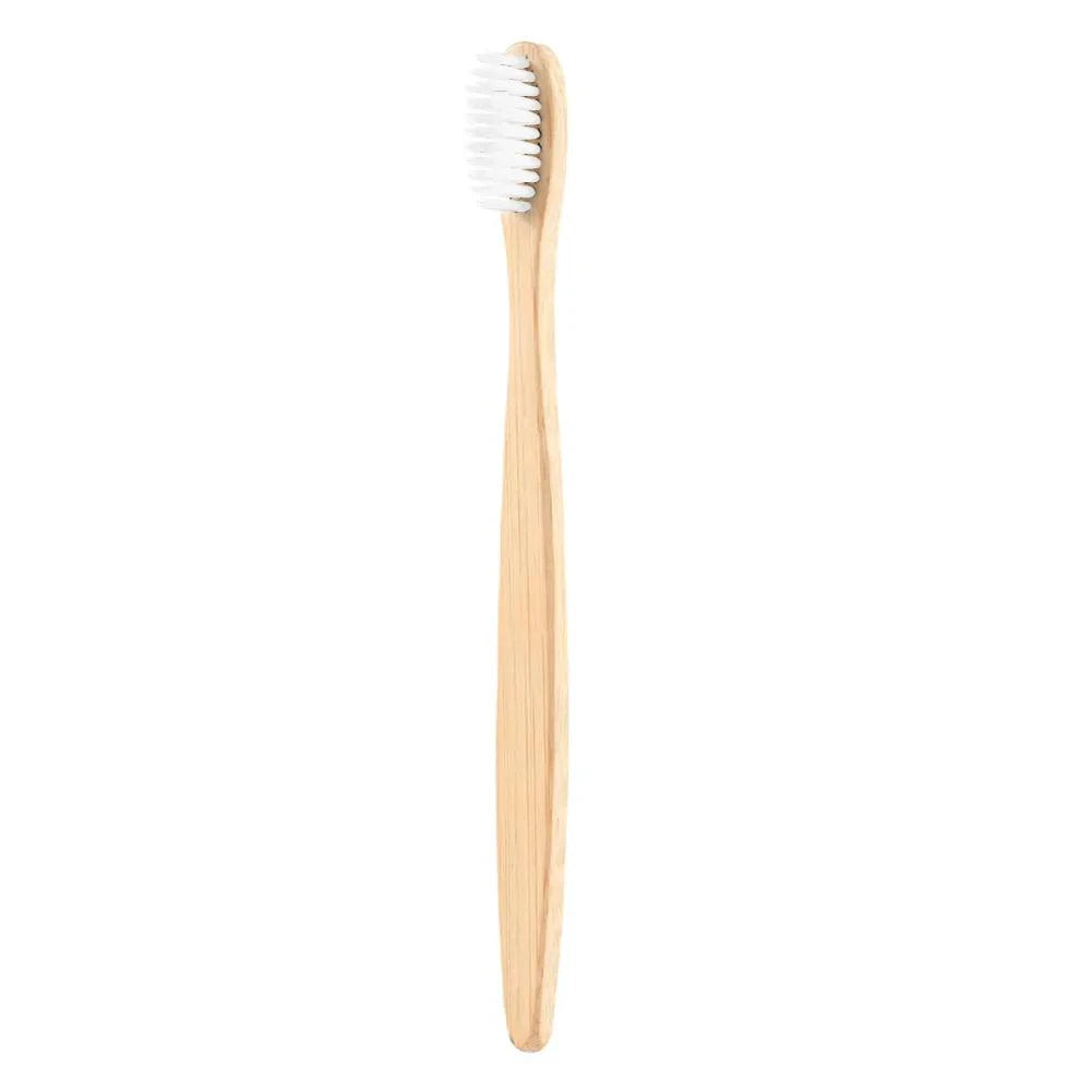 Mandotos EcoPure bamboo toothbrush with biodegradable bristles, eco-friendly handle, and natural wood finish.