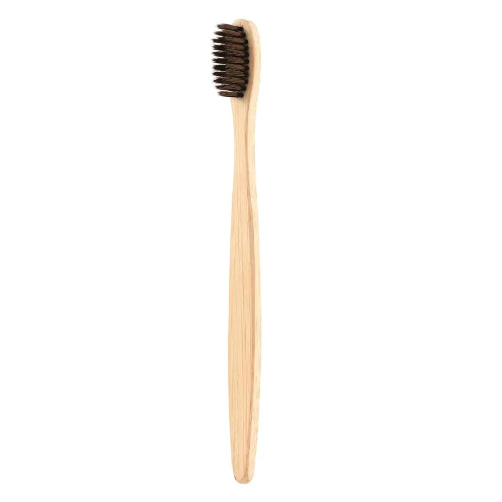Mandotos EcoPure bamboo toothbrush with natural bamboo handle and soft bristle head for eco-friendly oral care.