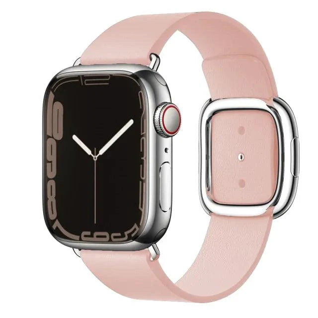 Elegant leather strap by MANDOTOS, showing close-up of smooth, high-quality leather with detailed stitching.